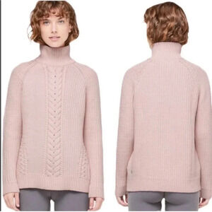 Lululemon Bring The Cozy Turtleneck Sweater Misty Pink Chunky Cotton Knit